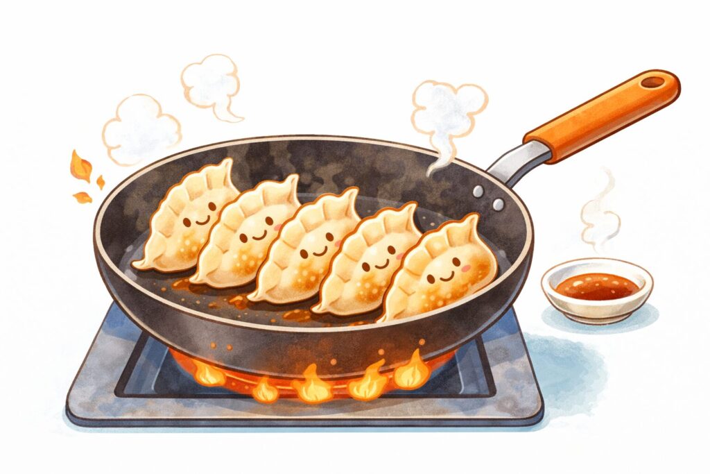 餃子を焼いているイラスト
